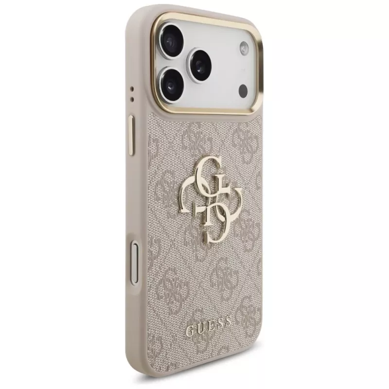 Guess 4G Big Classic Logo Big Strap Metal Buttons-hoesje voor iPhone 17 Pro Max, roze