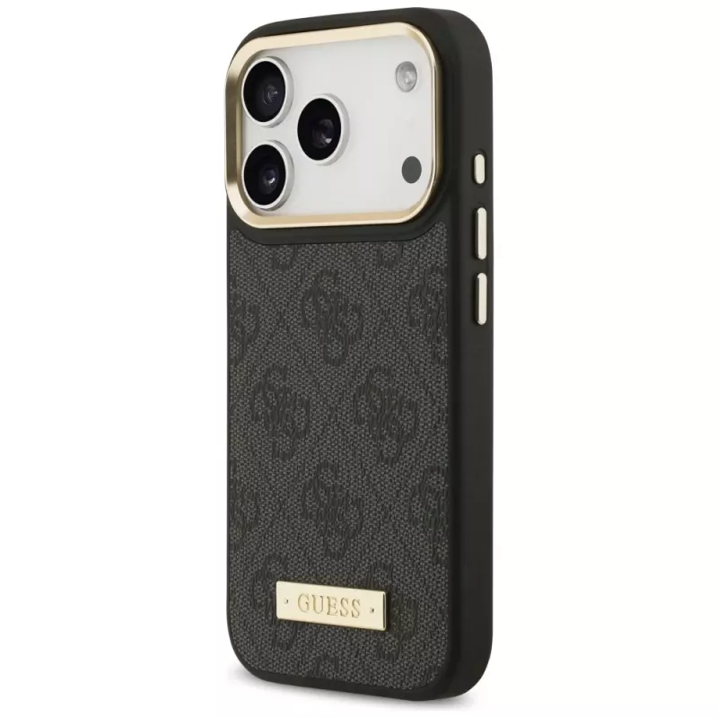 Guess 4G Logo Plate MagSafe-hoesje voor Apple iPhone 15 Pro, zwart