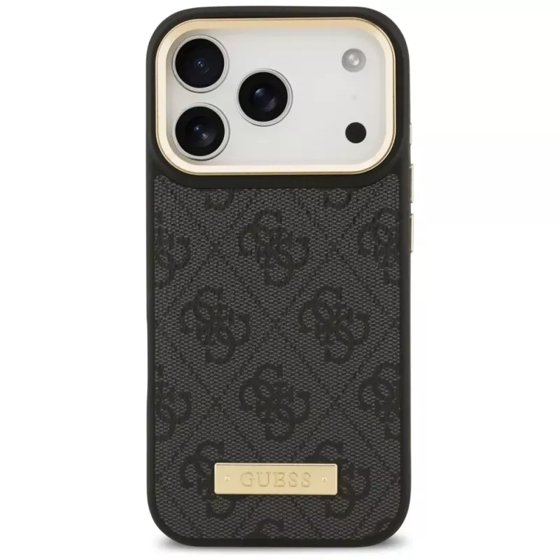 Guess 4G Logo Plate MagSafe-hoesje voor Apple iPhone 15 Pro, zwart