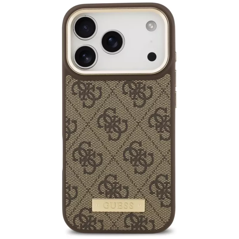 Guess 4G Logo Plate MagSafe-hoesje voor Apple iPhone 17 Pro, bruin
