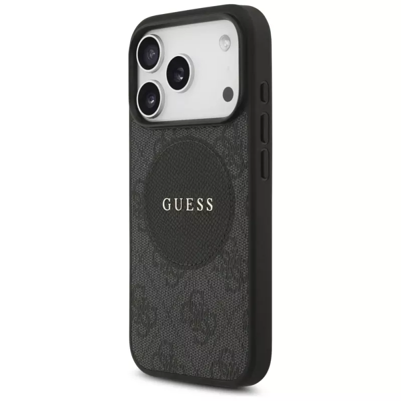 Guess 4G Circle Classic Logo MagSafe-hoesje voor iPhone 17 Pro, zwart