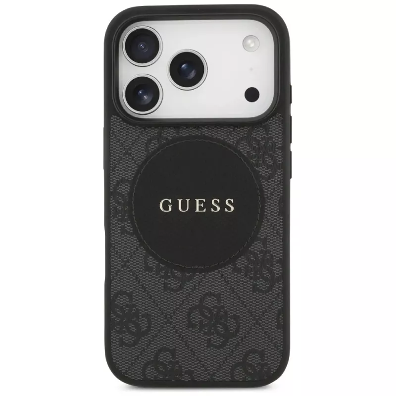 Guess 4G Circle Classic Logo MagSafe-hoesje voor iPhone 17 Pro, zwart