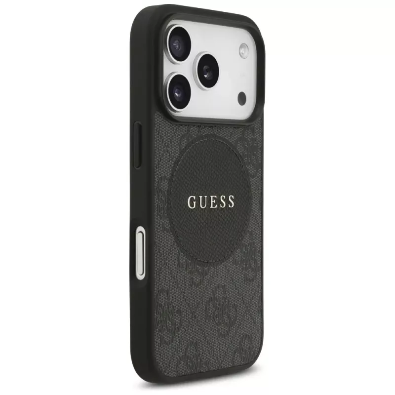 Guess 4G Circle Classic Logo MagSafe-hoesje voor iPhone 17 Pro, zwart