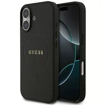 Guess Grained Ring MagSafe-hoesje voor iPhone 17, zwart