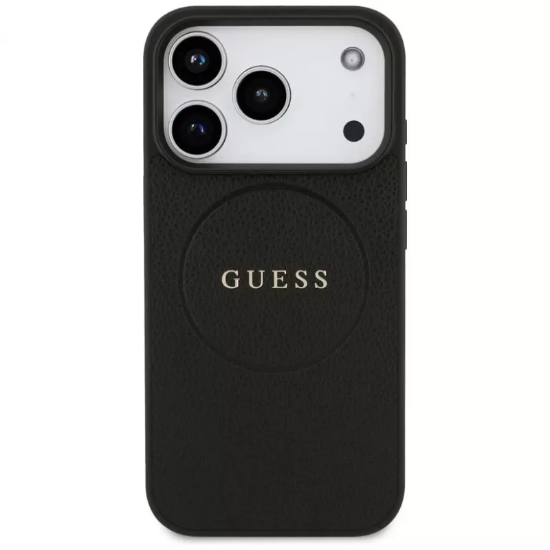 Guess Grained Ring MagSafe-hoesje voor iPhone 17 Pro, zwart