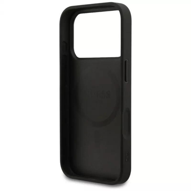 Guess Grained Ring MagSafe-hoesje voor iPhone 17 Pro Max, zwart