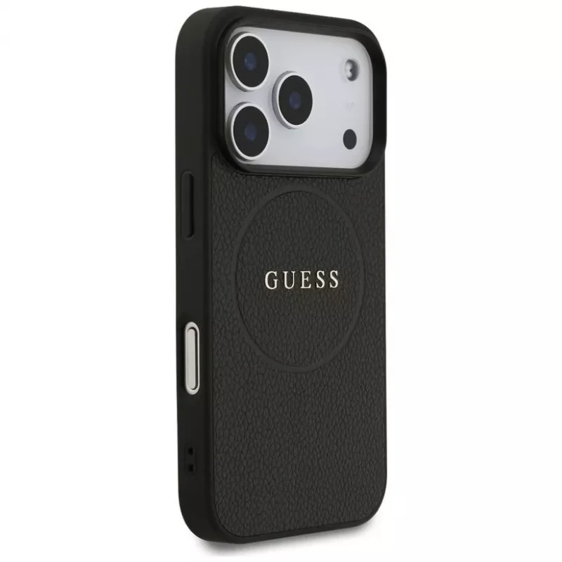 Guess Grained Ring MagSafe-hoesje voor iPhone 17 Pro Max, zwart