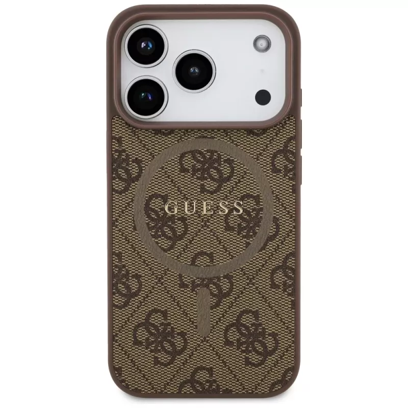 Guess 4G Ring Classic Logo MagSafe Back Cover voor Apple iPhone 17 Pro, bruin