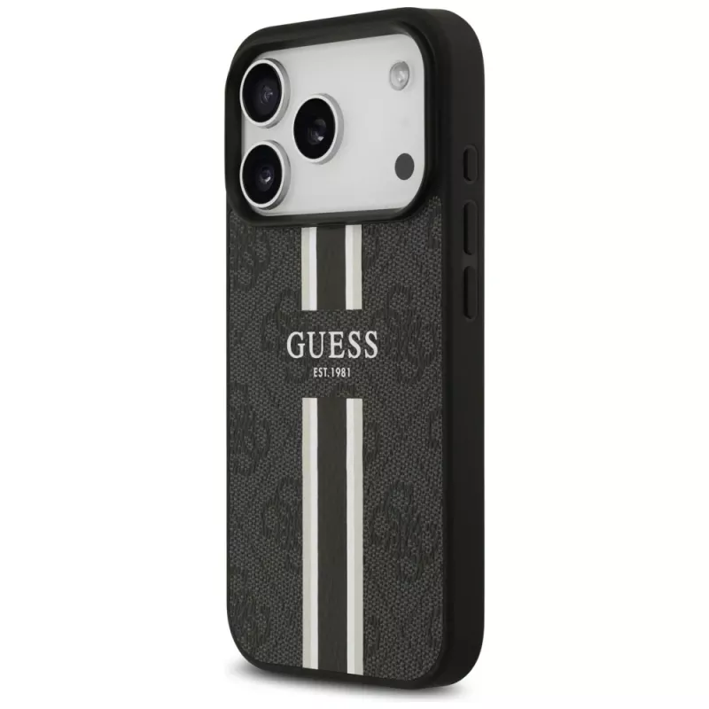 Guess 4G Printed Stripes MagSafe Case voor iPhone 17 Pro (zwart)