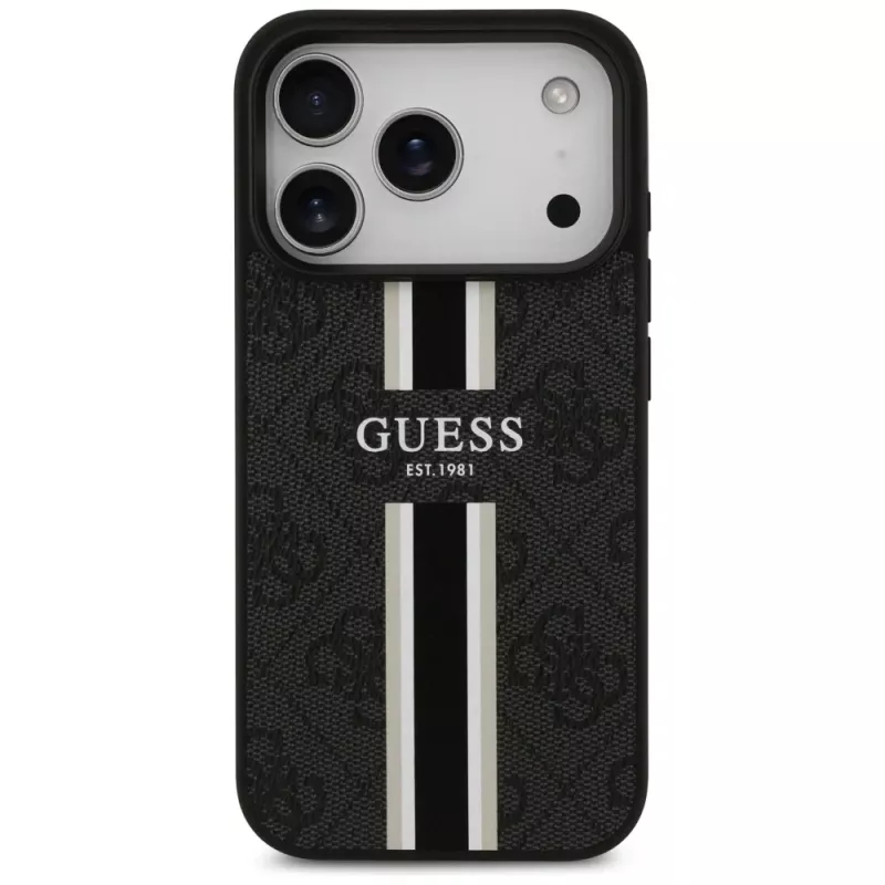 Guess 4G Printed Stripes MagSafe Case voor iPhone 17 Pro (zwart)
