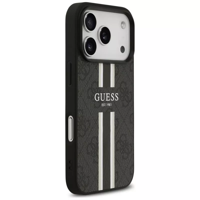 Guess 4G Printed Stripes MagSafe Case voor iPhone 17 Pro (zwart)