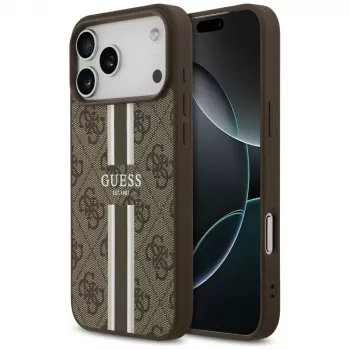 Guess 4G Printed Stripes MagSafe Case voor iPhone 17 Pro Max (bruin)