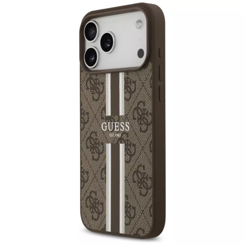 Guess 4G Printed Stripes MagSafe Case voor iPhone 17 Pro Max (bruin)