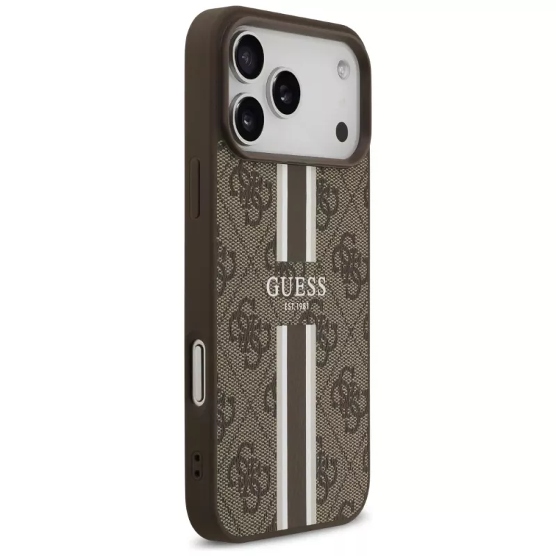 Guess 4G Printed Stripes MagSafe Case voor iPhone 17 Pro Max (bruin)