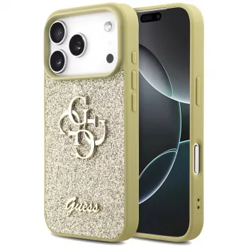 Guess Fixed Glitter Big 4G Back Cover voor Apple iPhone 17 Pro, goud