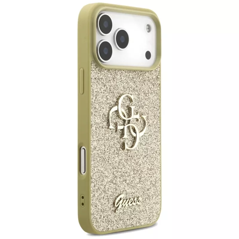 Guess Fixed Glitter Big 4G Case voor iPhone 17 Pro Max (goud)