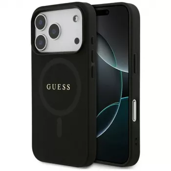 Guess Saffiano Classic Logo MagSafe Case voor iPhone 17 Pro, zwart