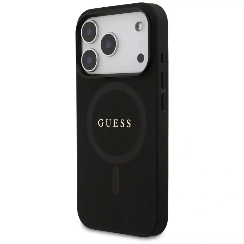Guess Saffiano Classic Logo MagSafe Case voor iPhone 17 Pro, zwart
