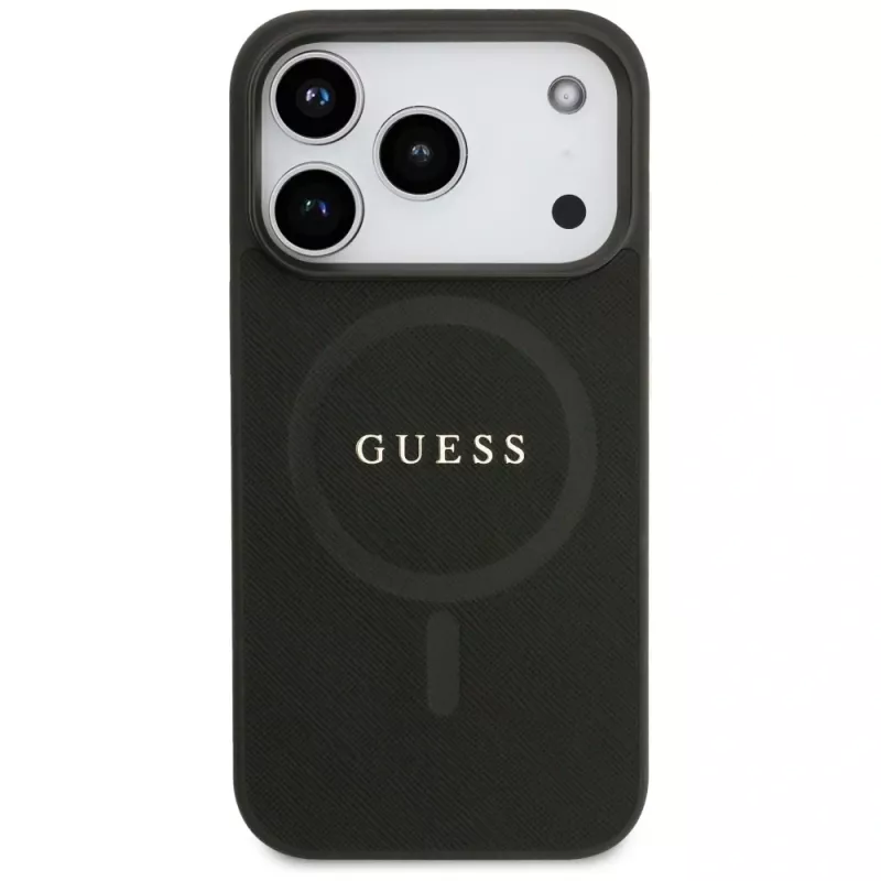 Guess Saffiano Classic Logo MagSafe Case voor iPhone 17 Pro, zwart