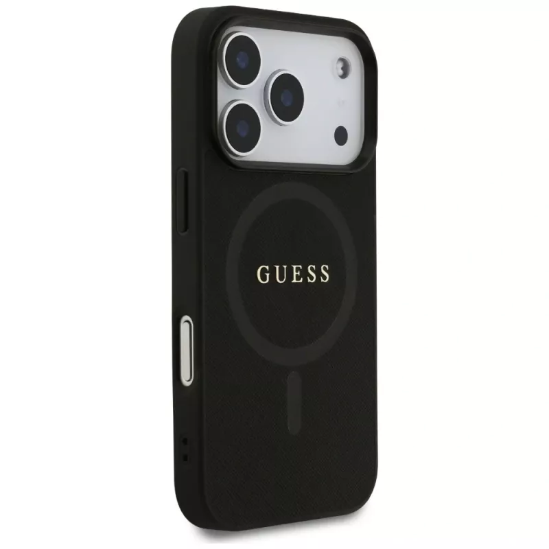Guess Saffiano Classic Logo MagSafe Case voor iPhone 17 Pro, zwart