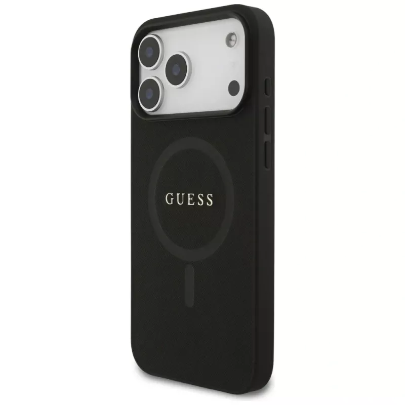 Guess Saffiano Classic Logo MagSafe Case voor iPhone 17 Pro Max, zwart