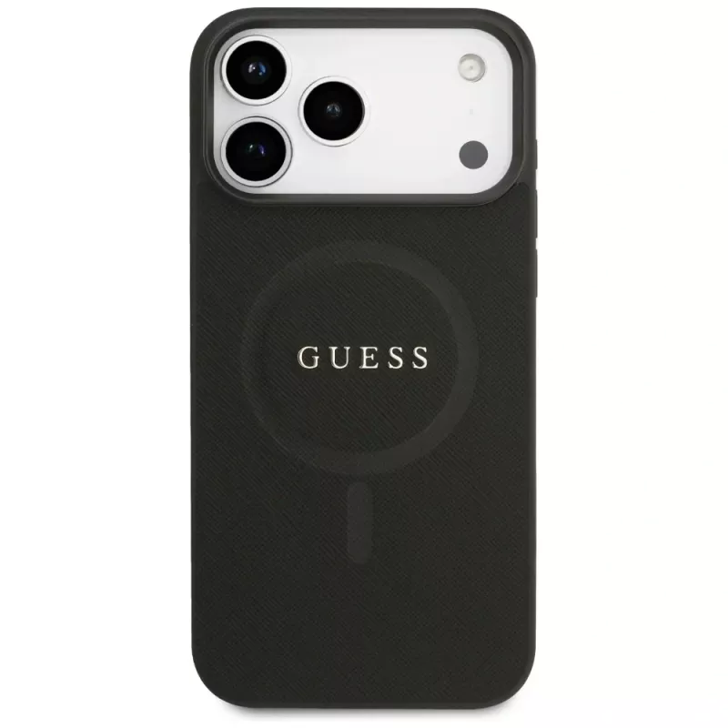 Guess Saffiano Classic Logo MagSafe Case voor iPhone 17 Pro Max, zwart