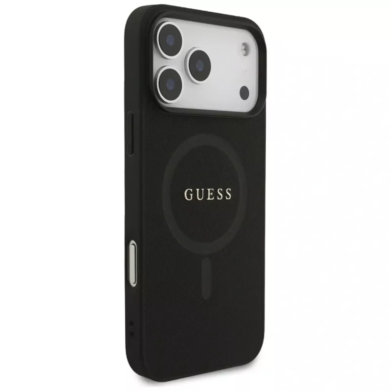 Guess Saffiano Classic Logo MagSafe Case voor iPhone 17 Pro Max, zwart