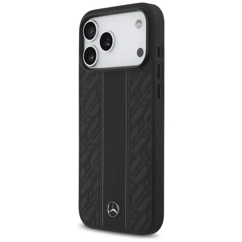 Mercedes Leather Laurel Leaves Stripes MagSafe-hoesje voor iPhone 17 Pro Max zwart