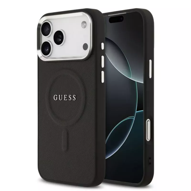 Guess Classic Logo MagSafe-hoesje voor iPhone 17 Pro Max zwart