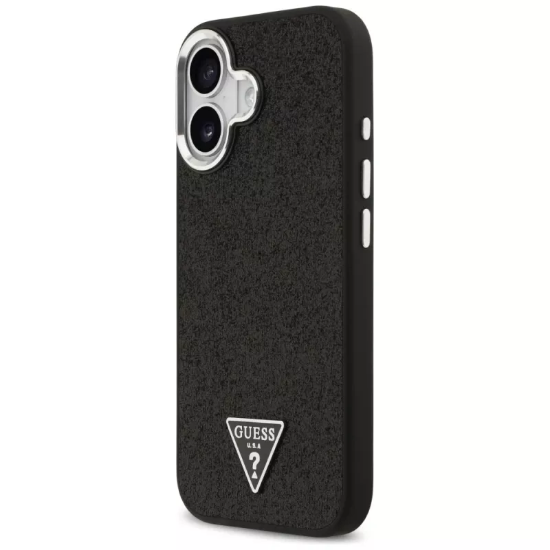 Guess Glitter Triangle Logo MagSafe-hoesje voor iPhone 17 zwart