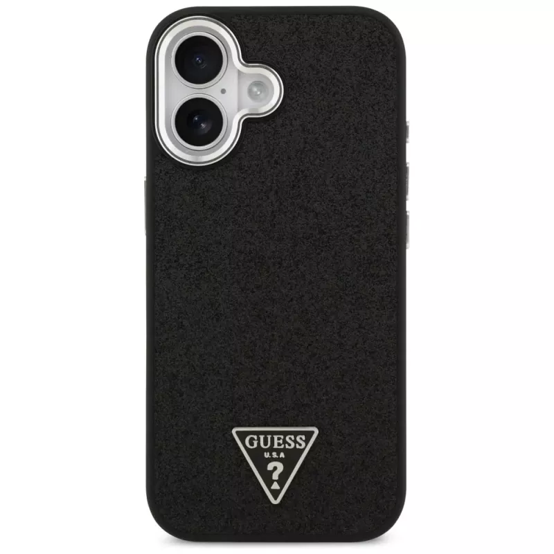 Guess Glitter Triangle Logo MagSafe-hoesje voor iPhone 17 zwart