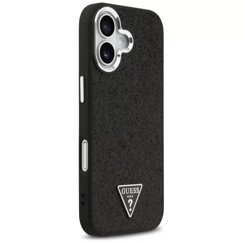 Guess Glitter Triangle Logo MagSafe-hoesje voor iPhone 17 zwart