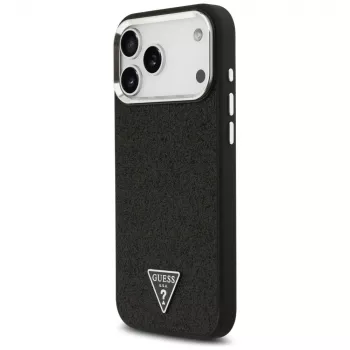 Guess Glitter Triangle Logo MagSafe-hoesje voor iPhone 17 Pro Max zwart