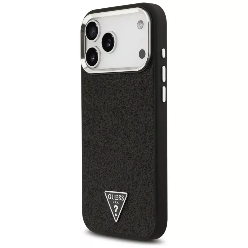 Guess Glitter Triangle Logo MagSafe-hoesje voor iPhone 17 Pro Max zwart