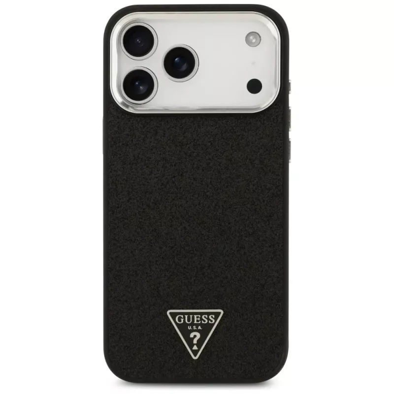Guess Glitter Triangle Logo MagSafe-hoesje voor iPhone 17 Pro Max zwart
