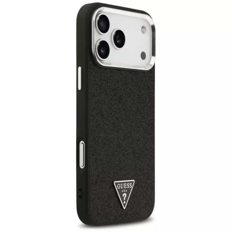Guess Glitter Triangle Logo MagSafe-hoesje voor iPhone 17 Pro Max zwart