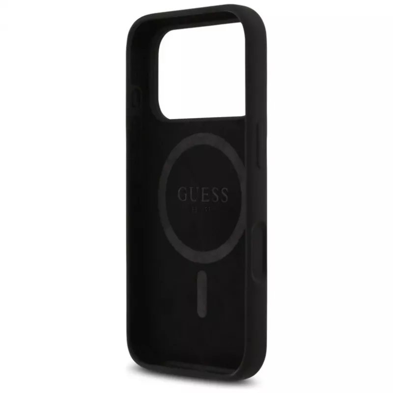 Guess Silicone Triangle Logo MagSafe-hoesje voor iPhone 17 Pro Max (zwart)