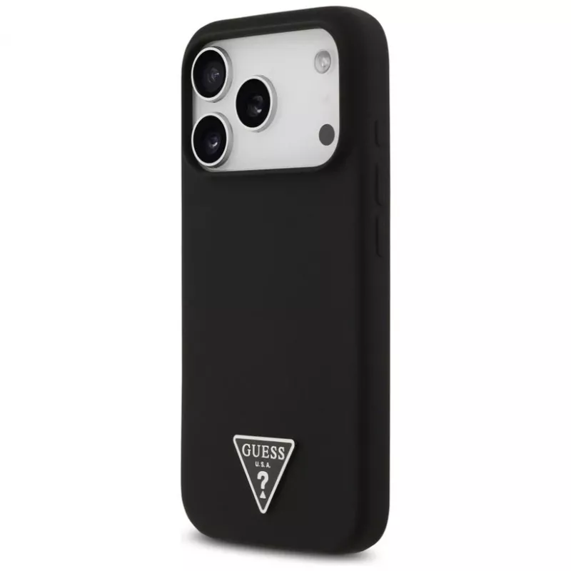 Guess Silicone Triangle Logo MagSafe-hoesje voor iPhone 17 Pro Max (zwart)
