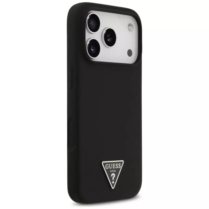 Guess Silicone Triangle Logo MagSafe-hoesje voor iPhone 17 Pro Max (zwart)