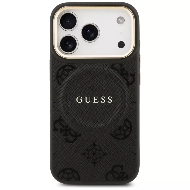 Guess Peony Hot Stamp MagSafe-hoesje voor Apple iPhone 17 Pro, zwart