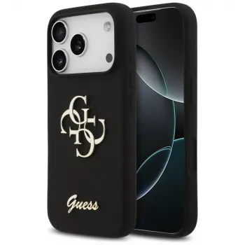 Guess Silicone Big 4G Script Case voor iPhone 17 Pro zwart