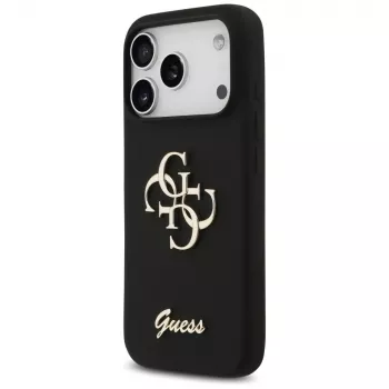 Guess Silicone Big 4G Script Case voor iPhone 17 Pro zwart