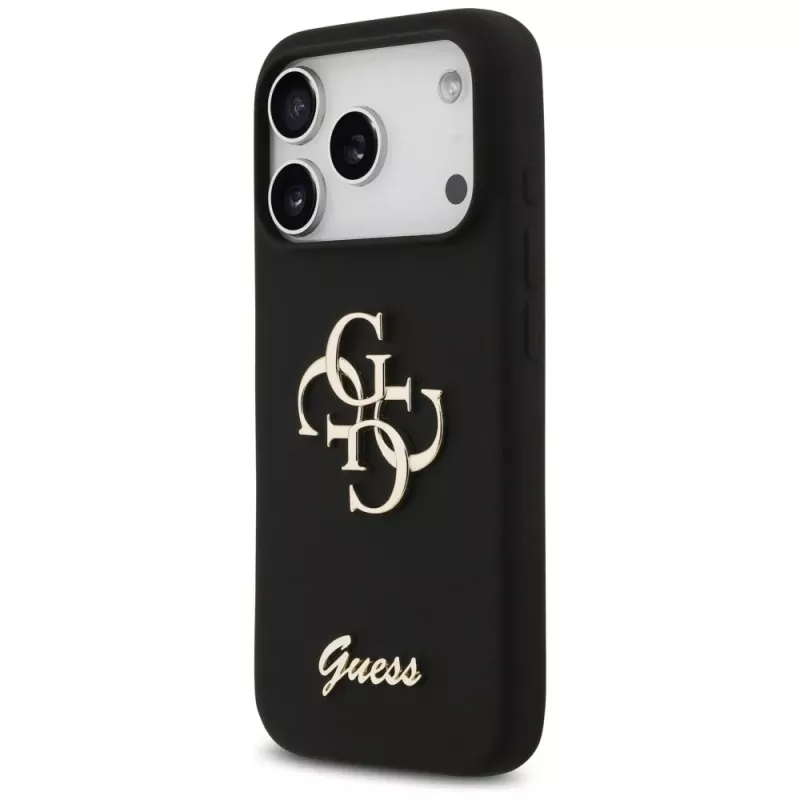 Guess Silicone Big 4G Script Case voor iPhone 17 Pro zwart