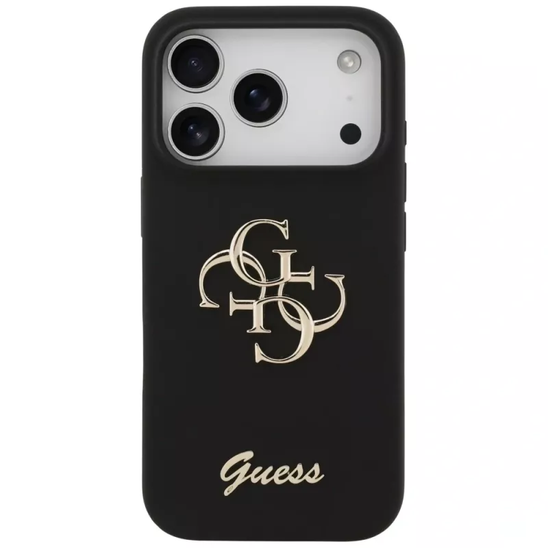 Guess Silicone Big 4G Script Case voor iPhone 17 Pro zwart