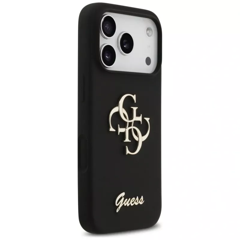 Guess Silicone Big 4G Script Case voor iPhone 17 Pro zwart