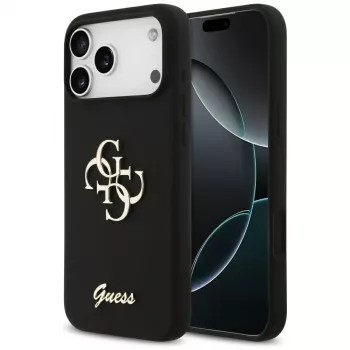 Guess Silicone Big 4G Script Case voor iPhone 17 Pro Max, zwart