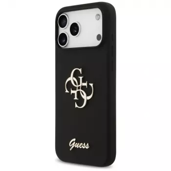 Guess Silicone Big 4G Script Case voor iPhone 17 Pro Max, zwart