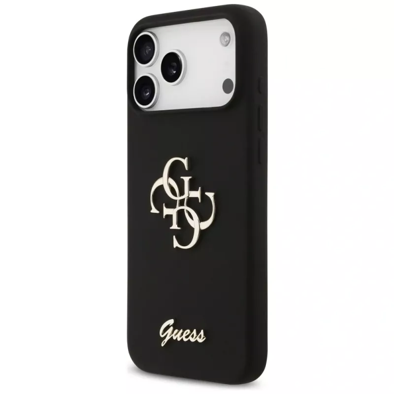 Guess Silicone Big 4G Script Case voor iPhone 17 Pro Max, zwart