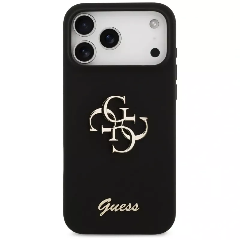 Guess Silicone Big 4G Script Case voor iPhone 17 Pro Max, zwart
