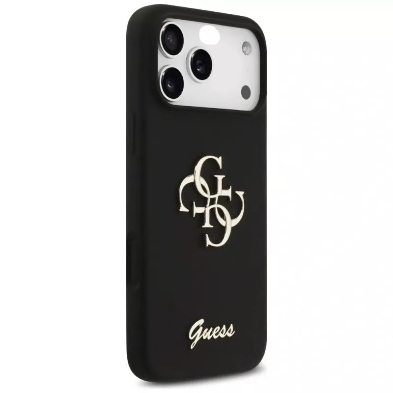 Guess Silicone Big 4G Script Case voor iPhone 17 Pro Max, zwart